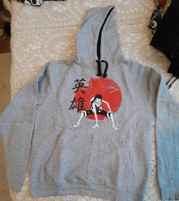Suéter com capuz (hoodie) de cor cinza claro, Luffy de One Piece – photo 2
